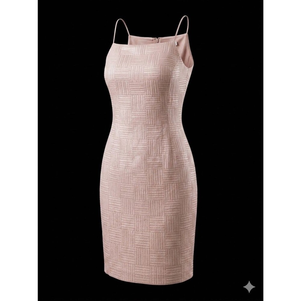 VTG 90s Y2K Marie St Claire Pink Metallic Basketweave Cocktail Sheath Dress S/ 4